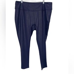 All worthy women leggings high rise 2X faux leather shimmy blue holiday y2k pant